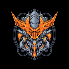 Vector illustration, Mecha head with sacred geometry pattern