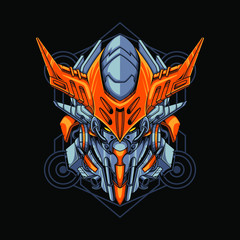 Vector illustration, Mecha head with sacred geometry pattern