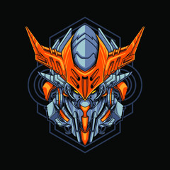 Vector illustration, Mecha head with sacred geometry pattern