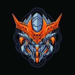 Vector illustration, Mecha head with sacred geometry pattern