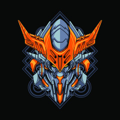 Vector illustration, Mecha head with sacred geometry pattern