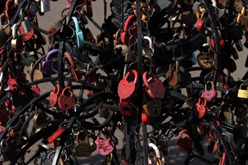 Fototapeta premium Izhevsk / Russia - March 29, 2020: wedding multi-colored key locks.