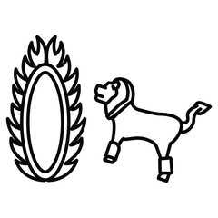 Ring of Fire with Animal concept, circus and amusement park things on white bakcground, Lion is crossing round fire flame vector icon design