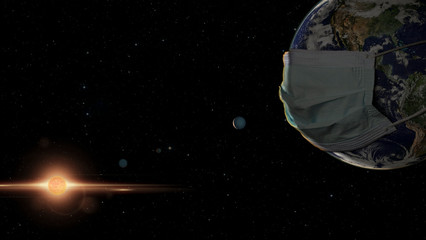 planet Earth wearing a mask in space