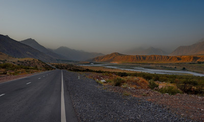 Central Asia. Tajikistan. The southernmost part of the Pamir highway in the valley of the border river Panj.