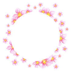Round frame with watercolor sakura flowers