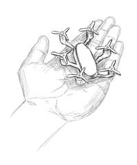 Small Drone in a hand - Sketch Vector Illustration