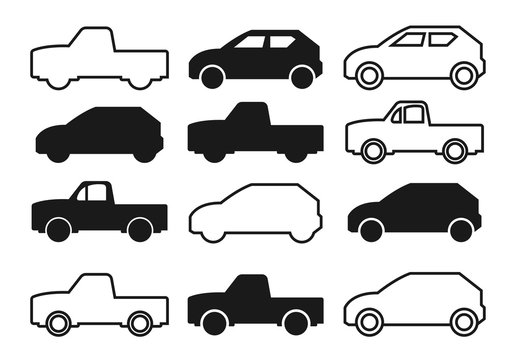 thin line icons,solid icons for car,pickup truck,transportation,vector illustrations