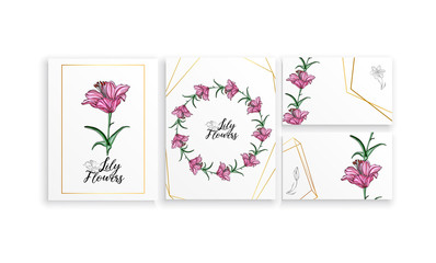 Set of postcards posters with Lily flowers