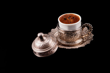 Turkish coffee silver cup and delight