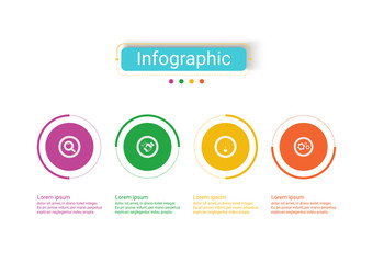 The vector design business infographic uses concepts creative circle template infographic with 4 options. It can be used for layout, workflows, diagrams, business process options, banners, web design.