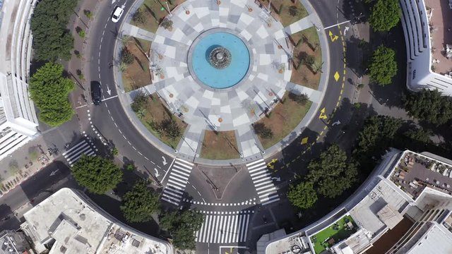 Corona Virus lockdown, Tel Aviv Dizengoff square, Aerial view or the square and surrounding buildings during Government lockdown guidelines.