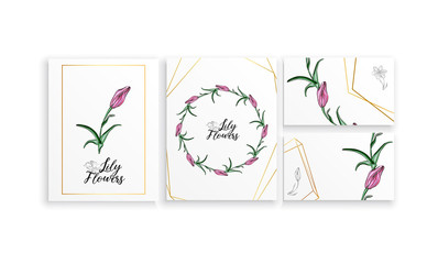 Set of postcards posters with Lily flowers