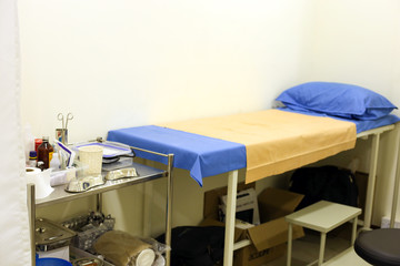 Patient bed, Emergency room bed in clinic, Healthcare centre