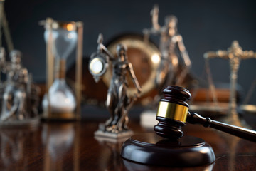 Lawyers office concept. Law symbols composition.