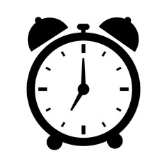 Alarm clock flat icon for apps and websites.Black Clock isolated on white background. Vector Illustration