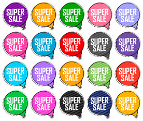 Set Super Sale speech bubble banners, discount tags design template, app icons, vector illustration