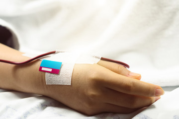 Coma patient on hopital bed take care by doctor nurse due to serious infection diagnosed cancer, coronavirus, thalassemia, aids. Need health technology treatment to recover and survive virus crisis