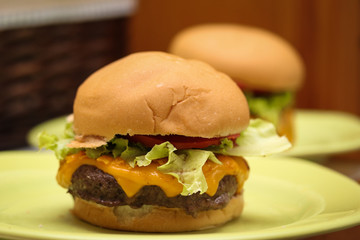 Homemade burger on plate 