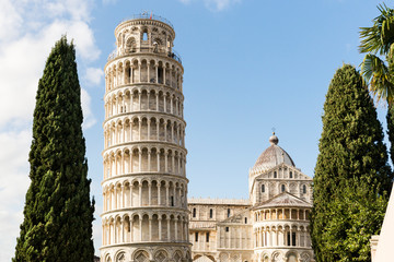 Beautiful Sights of Leaning Tower of Pisa in Piazza dei Miracoli , Tuscany Region, Italy.