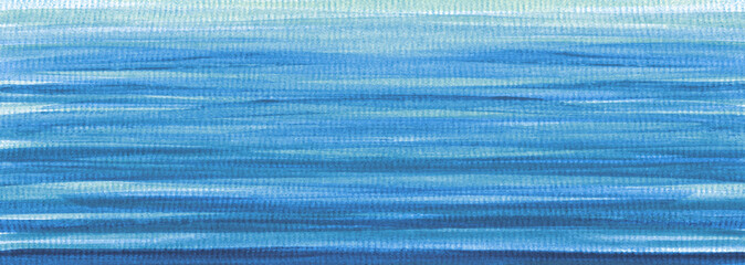 Abstract blue acrylic and watercolor wave painting background. Texture paper. Horizontal long banner.