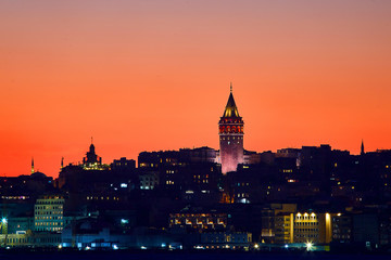 Istanbul cityscape in Turkey with Galata Kulesi Tower. Ancient Turkish famous landmark in Beyoglu district, European side of city. Architecture of the Constantinople.Historical place made by Genoese