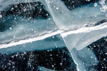 The ice of Lake Baikal. Cracks.