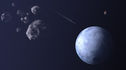 comets and planet in space