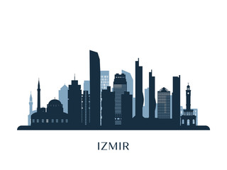 Fototapeta na wymiar Izmir skyline, monochrome silhouette. Vector illustration.
