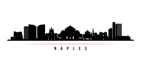 Naples skyline horizontal banner. Black and white silhouette of Naples, Italy. Vector template for your design. - obrazy, fototapety, plakaty