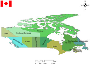 Illustration of provinces and territories of Canada