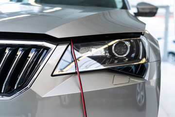 Fototapeta premium Сar Headlights, Close up, Grey colour