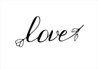 Lettering. Love. Isolated on a white background. Stock  illustration. Black and white graphics. Minimalism. Hand drawn. Doodle oof different tree set hand draw illustration.