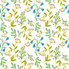 Fototapeta na wymiar flower pattern, print with plants, flowers and leaves.