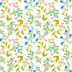 flower pattern, print with plants, flowers and leaves.
