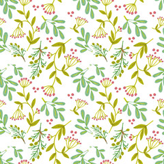 flower pattern, print with plants, flowers and leaves.