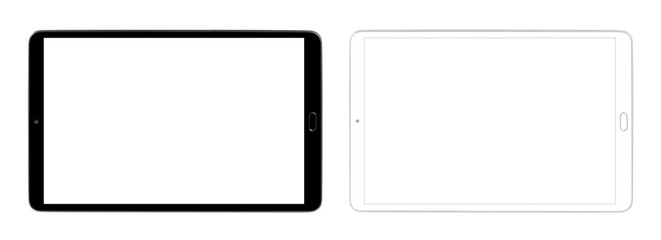 Set of black and white tablets, isolated on white background