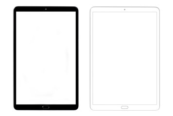 Set of black and white tablets, isolated on white background