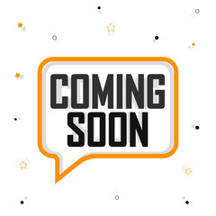 Coming Soon, banner design template, speech bubble, vector illustration