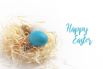 still life of eggs, Easter ggs on the dry grass