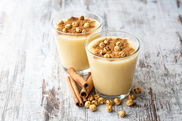 Boza or Bosa, traditional Turkish drink with roasted chickpea 