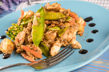 Fried chicken and vegetables