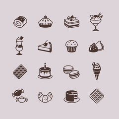Desserts and pastries icons set