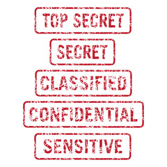Information Security Top Secret, Secret, Classified, Confidential and Sensitive Stamps Distressed Isolated Vector Illustration