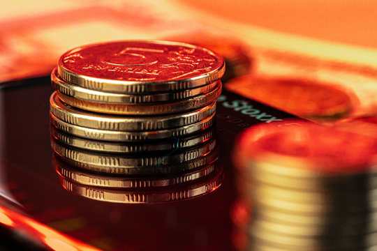 Ruble exchange chart on international stock exchanges. Close up.