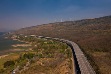 Aerial view Khao Yai Thiang windmill Lam Takhong, Nakhon Ratchasima, Thailand