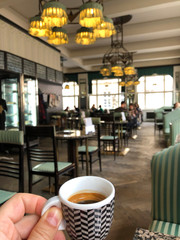 Traditional cafe inside cubist building