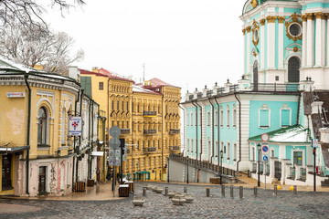 Fototapeta na wymiar Kyiv, Ukraine - March, 22, 2020: Kyiv without people. St. Andrew's descent - old town.