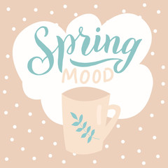 Spring mood text font. Handwritten lettering typography design. Trendy illustrated poster, card, print, planner cover. Vector eps 10.