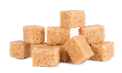 brown sugar cubes isolated on white background with clipping path.
